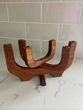 Vintage MCM Teak Modular 6 Light Wooden Candelabra Candle Holder